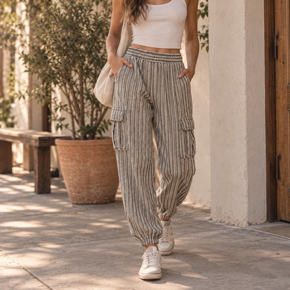 BDG Urban Outfitters Women's S Striped Balloon Pants High Rise Cropped